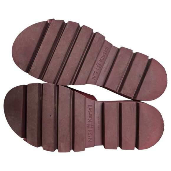 No. 21 Kartell Burgundy Maroon Knot Bow Platform Sandals Size EU 38 US 7.5 - Picture 5 of 10